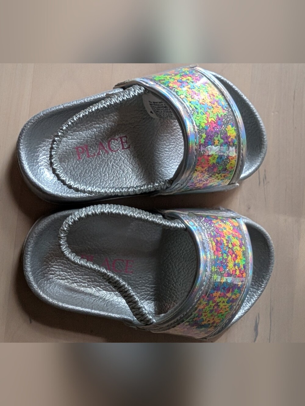 The Children's Place Silver Slide Sandals with Star Glitter Toddler Girl 4